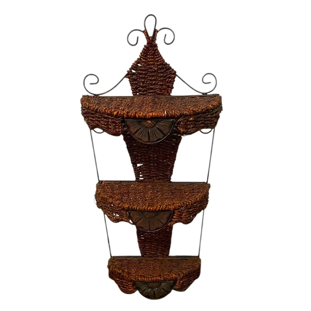 Vintage Hand Crafted‎ Woven Three Tiered Wall Etagere